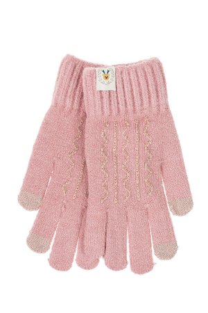 Женские перчатки из шерсти с орнаментом и термонаклейкой, цвет розовый