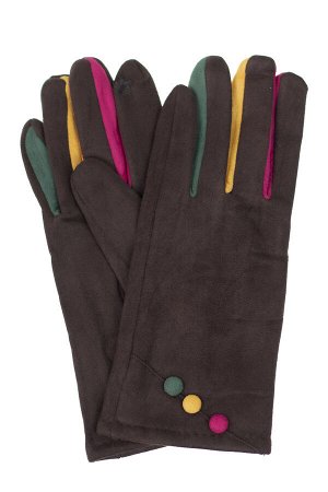 Велюровые женские перчатки с разноцветными вставками, цвет шоколад