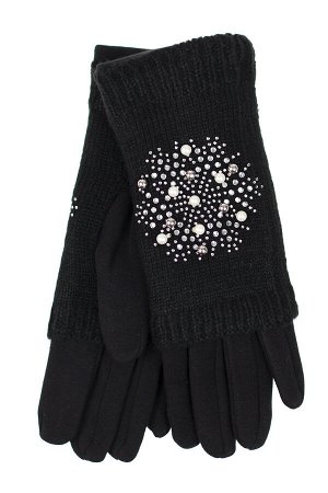 Шерстяные митенки с вышивкой и текстильными перчатками, цвет чёрный