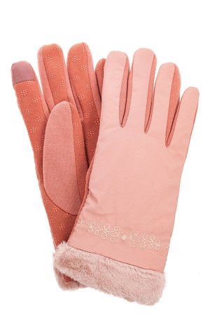 Классические перчатки женские с мехом и вышивкой, цвет розовый