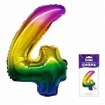 317-16-4-RB-QX Шар-цифра, фольга, Радуга, &quot;Цифра  4&quot;, 41 см (Веселуха), инд. уп.