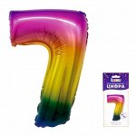 317-16-7-RB-QX Шар-цифра, фольга, Радуга, &quot;Цифра  7&quot;, 41 см (Веселуха), инд. уп.