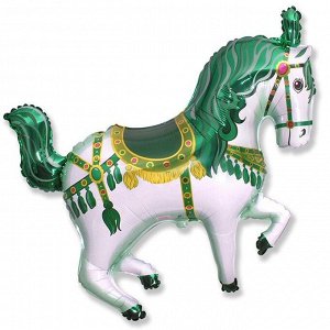 902693VE Шар-фигура/ мини фольга, "Лошадь  цирковая зеленая" (FM), 14"/36 см