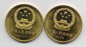 Китай Юбилейный 5 юаней 2005 Наследие Юнеско 2шт