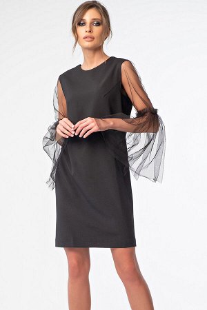 Платье вечернее мини с прозрачными рукавами черное
