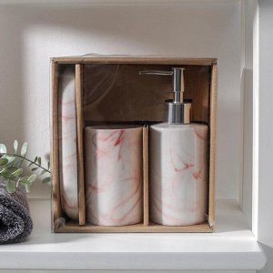 Набор аксессуаров для ванной комнаты «Сила», 3 предмета (мыльница, дозатор для мыла 350 мл, стакан), цвет персиковый
