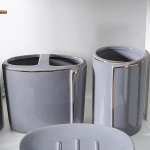 Набор аксессуаров для ванной комнаты «Лайн», 4 предмета (мыльница, дозатор для мыла 500 мл, 2 стакана), цвет серый