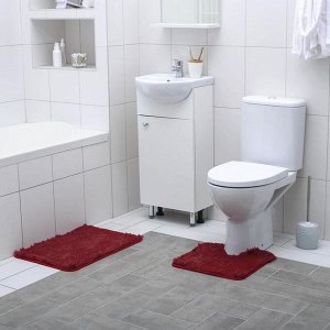 Набор ковриков для ванны и туалета Доляна «Пушистик», 2 шт: 38x40, 40x60 см, цвет бордовый