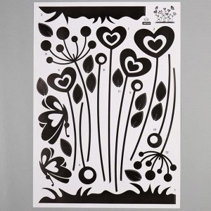 Наклейка пластик интерьерная чёрная "Цветочки-сердечки" 50х70 см