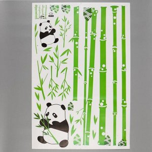 Наклейка пластик интерьерная цветная "Панды и бамбуковая роща" 60х90 см