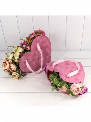 Коробка для цветов 29,3 х24,8 х10 см/26,3 х22,3 х8,5 см набор 2 шт Сердце бархат цвет розовый