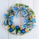 Венок новогодний d-22 см &quot;Синие банты и шарики&quot;
