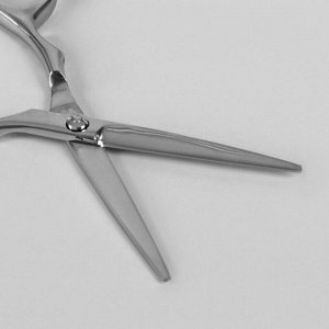 Ножницы парикмахерские с упором, загнутые кольца, лезвие — 5,5 см, цвет серебряный