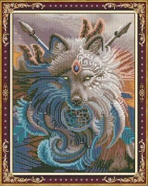 Набор для творчества Рыжий кот Алмазная мозаика Красивый волк, с подрамником с полным заполнением, с камнями разных форм 40х50 см1