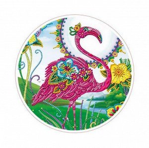 Набор для творчества Рыжий кот Алмазная мозаика Фламинго круглая, с подрамником с частичным запнением, с камнями разных форм (14 цветов) диаметр 24 см1