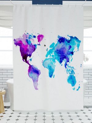 Фотоштора для ванной Карта мира акварелью