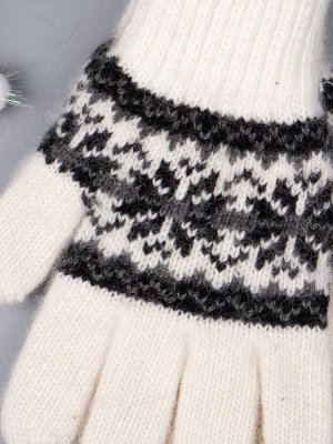 Русбубон Перчатки вязаные для девочки, снежинки, молочный 7-10 лет (обхват ладони 16 см)