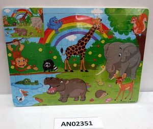 AN02351 Пазл-рамка Рыжий кот Африка деревянная (окрашенная рамка) (28 элементов) 22,5х30см