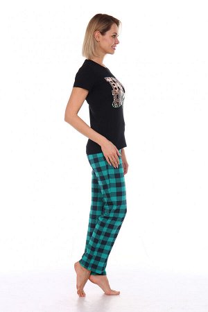 Костюм женский 1250 ХОХО (зеленый брюки, черная футболка)
