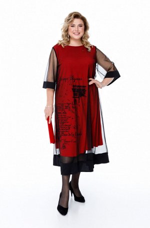Платье Платье Pretty 1869 красный и черный 
Состав ткани: Вискоза-10%; ПЭ-90%; 
Рост: 164 см.

Женское платье, расширенного к низу силуэта выполненное из тонкого струящегося трикотажа в сочетании с в