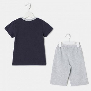 Комплект для мальчика (футболка, шорты), цвет серый, рост 122 см (64)