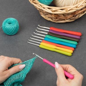 Набор крючков для вязания, d = 2-6 мм, 14 см, 9 шт, цвет МИКС