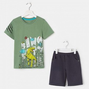 Комплект (футболка, шорты) для мальчика, цвет серый/зелёный, рост 122 см (64)