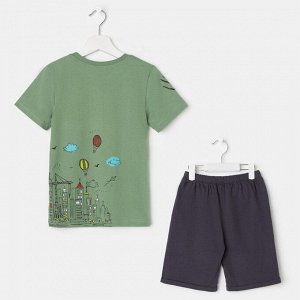 Комплект (футболка, шорты) для мальчика, цвет серый/зелёный, рост 122 см (64)