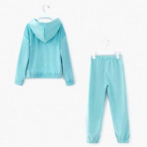 Костюм для девочки (худи, брюки) MINAKU: Casual Collection KIDS цвет бирюзовый, рост 104