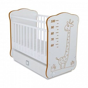 Кровать детская СКВ-4 с маятником и ящиком,опуск.планка,рисунок коричневый Жираф, белый