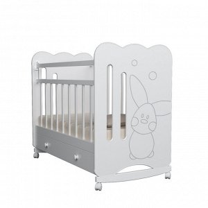 Кровать детская Sweet Rabbit колесо-качалка с ящиком, цвет белый