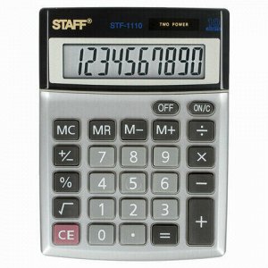 Калькулятор настольный металлический STAFF STF-1110, КОМПАКТНЫЙ (140х105 мм), 10 разрядов, двойное питание, 250117
