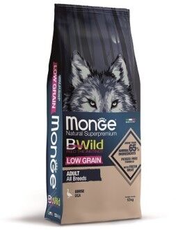 Monge Dog BWild LOW GRAIN низкозерновой корм из мяса гуся для взрослых собак всех пород 12 кг