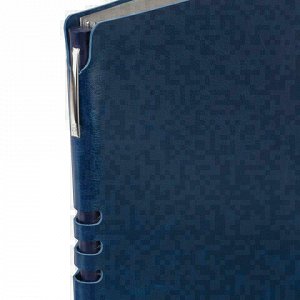 Тетрадь А5 (175x215 мм), BRAUBERG "NEBRASKA", 120 л., гибкий кожзам, ручка, клетка, темно-синий, 110954