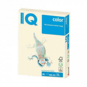 Бумага цветная IQ color, А4, 80 г/м2, 100 л., пастель, кремовая, CR20