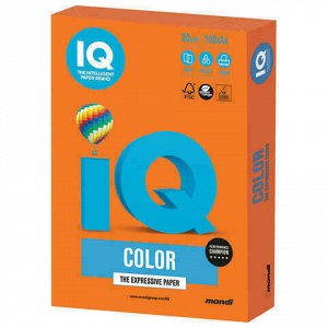 Бумага цветная IQ color, А4, 80 г/м2, 100 л., интенсив, оранжевая, OR43