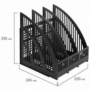 Лоток вертикальный для бумаг BRAUBERG "Energy", 250 мм, 3 отделения, сетчатый, сборный, черный, 237017