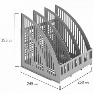 Лоток вертикальный для бумаг BRAUBERG &quot;Energy&quot;, 250 мм, 3 отделения, сетчатый, сборный, серый, 237018
