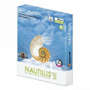 Бумага офисная NAUTILUS SUPER WHITE, RECYCLED, А4, 80 г/м2, 500 л., марка А, Mondi, белизна 150%