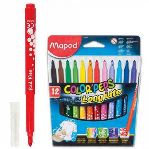 Фломастеры MAPED (Франция) "Color Pep's", 12 цветов, смываемые, трехгранные, картонная упаковка, 845020