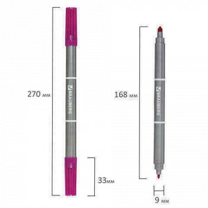 Фломастеры BRAUBERG, 10 цветов, двухсторонние, 2 пишущих узла 2 и 5 мм, вентилируемый колпачок, картонная упаковка, 150682