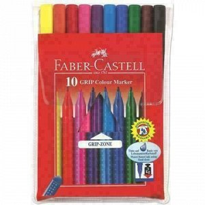 Фломастеры FABER-CASTELL "Grip", 10 цветов, трехгранные, смываемые, ПВХ упаковка, 155310