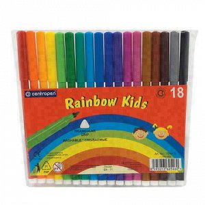 Фломастеры CENTROPEN "Rainbow Kids", 18 цветов, смываемые, эргономичные, вентилируемый колпачок, 7550/18