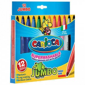 Фломастеры утолщенные CARIOCA "Jumbo", 12 цветов, суперсмываемые, вентилируемый колпачок, картонная упаковка, 40569