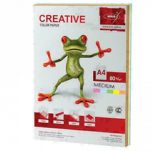 Бумага цветная CREATIVE color (Креатив) А4, 80 г/м2, 100 л., (5 цветов х 20 листов), микс медиум, БОpr-100r