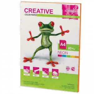 Бумага цветная CREATIVE color (Креатив) А4, 80 г/м2, 50 л., неон, оранжевая, БНpr-50ор