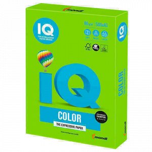 Бумага цветная IQ color БОЛЬШОЙ ФОРМАТ (297х420 мм), А3, 80 г/м, 500 л., интенсив, ярко-зеленая, MA42