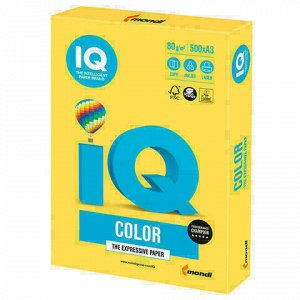 Бумага цветная IQ color БОЛЬШОЙ ФОРМАТ (297х420 мм), А3, 80 г/м2, 500 л., интенсив канареечно-желтая, CY39