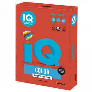 Бумага цветная IQ color БОЛЬШОЙ ФОРМАТ (297х420 мм), А3, 80 г/м2, 500 л., интенсив кораллово-красная, CO44