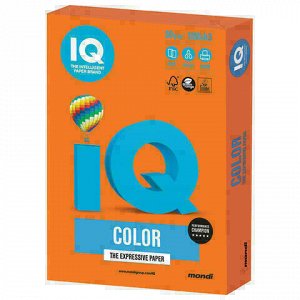 Бумага цветная IQ color БОЛЬШОЙ ФОРМАТ (297х420 мм), А3, 80 г/м2, 500 л., интенсив, оранжевая, OR43